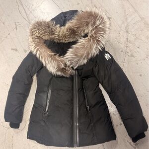 Women’s Mackage Black Puffer Coat with Natural Fur Trim